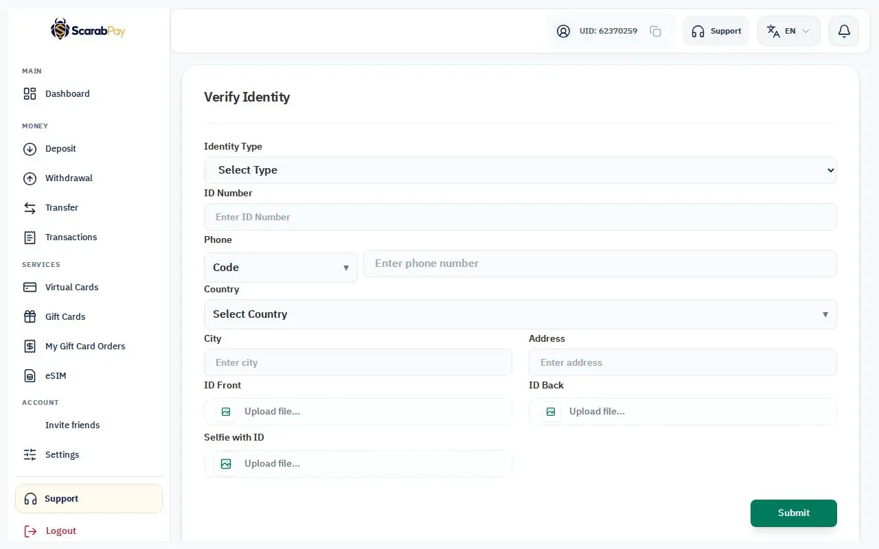 Page de vérification d'identité