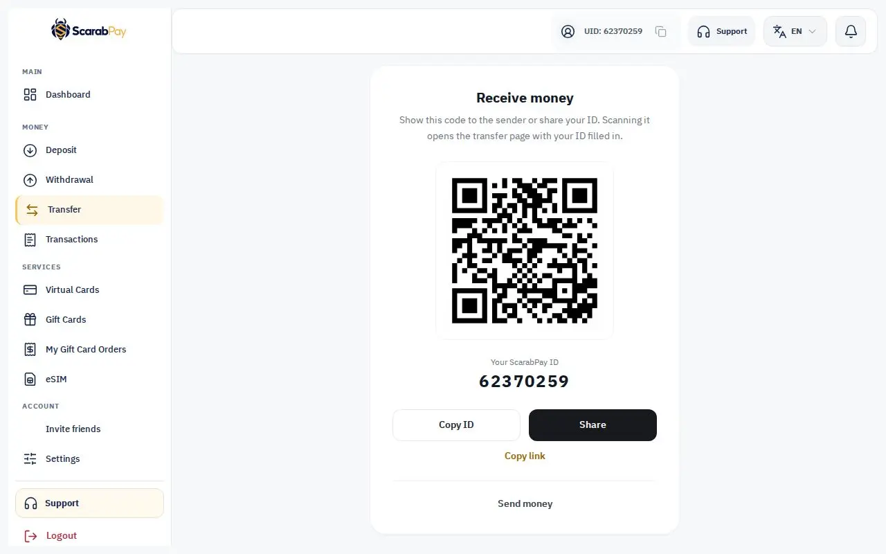 Receive money