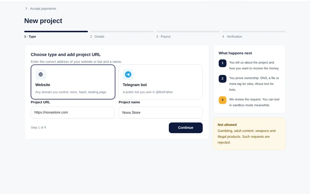 Step 1: project type and address