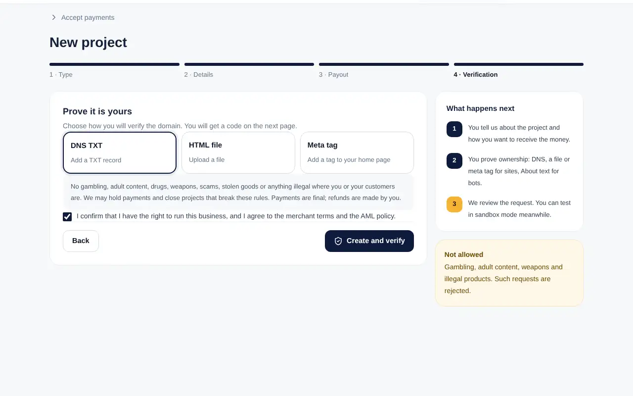 Last step: verification method and terms